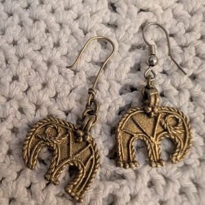 Repaired Gold Elephant Drop Earrings - Women Jewelry Earrings